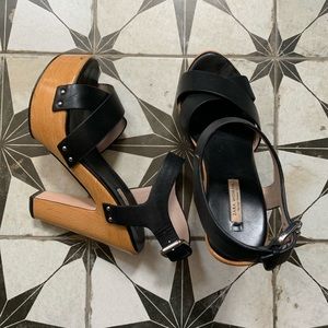 Zara Wooden 5” heels with leather crisscross